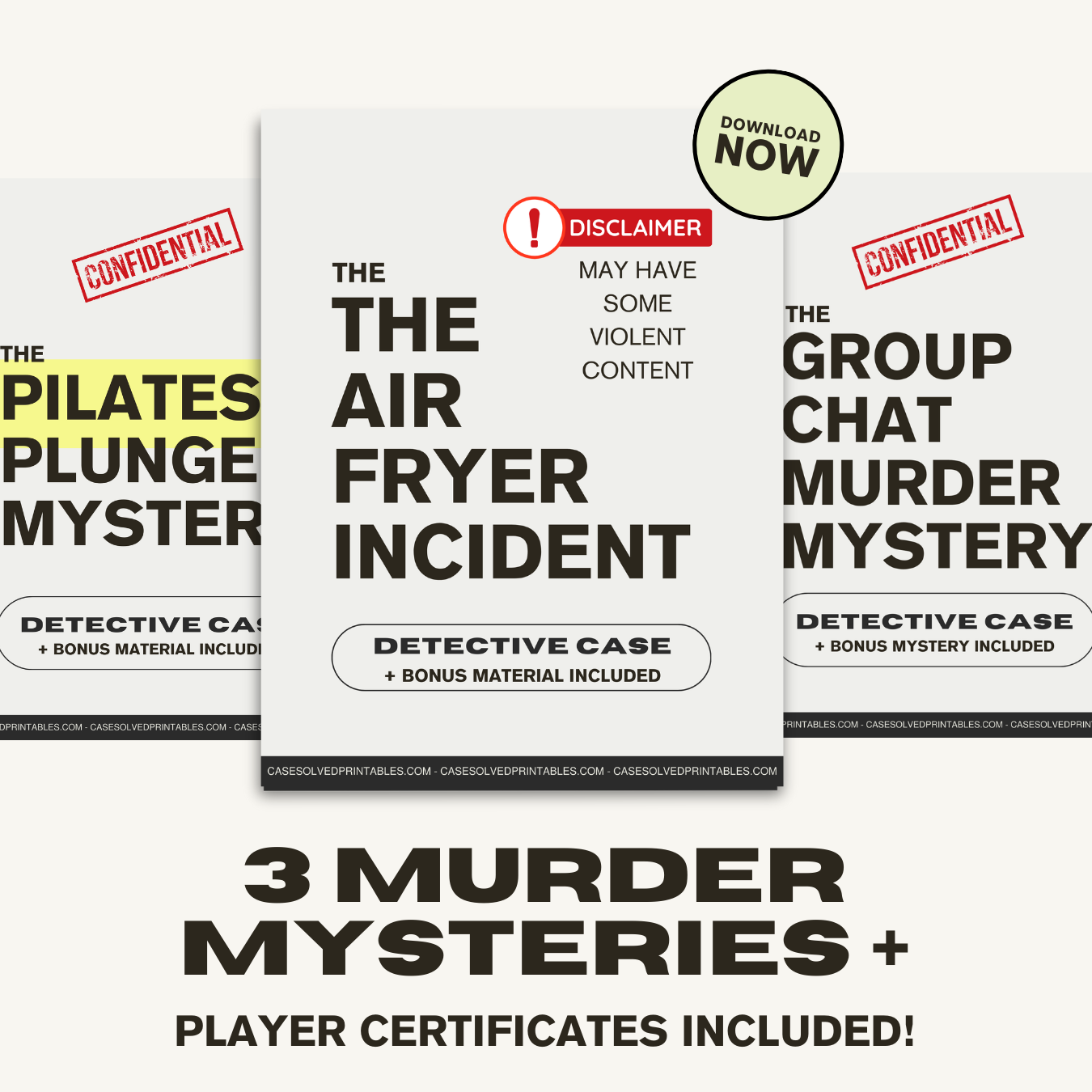 Bundle of 3 - Air Fryer Incident & Pilates Plunge & Group Chat Murder Mystery